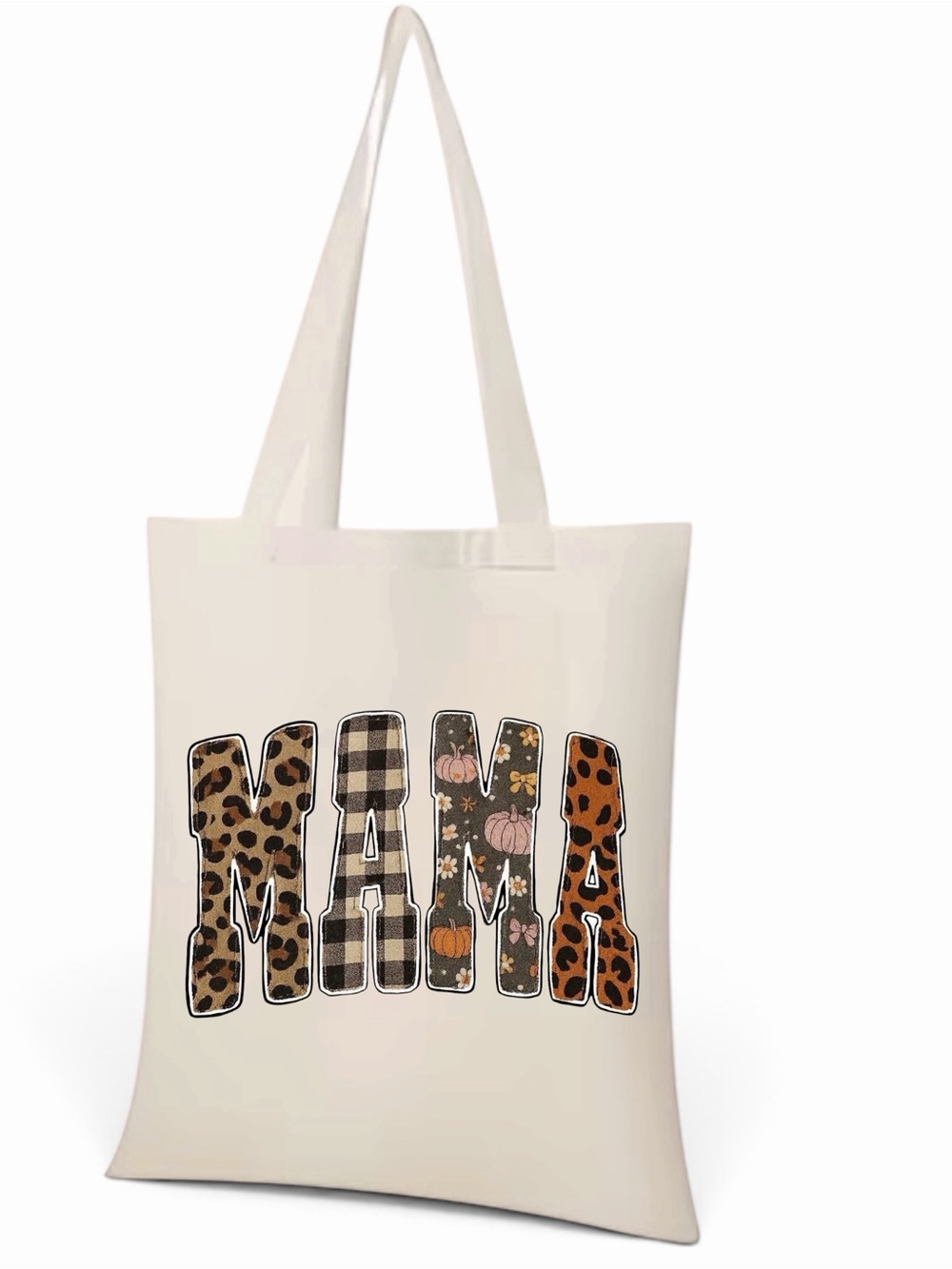 Cream 'MAMA' Patterned Canvas Tote Bag